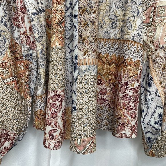 Witchery Santorini Print Raglan Blouse Top Size 14 Balloon Sleeve Cotton Boho - Picture 12 of 16